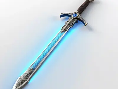 Glowing Magical Sword with Runes 3D model