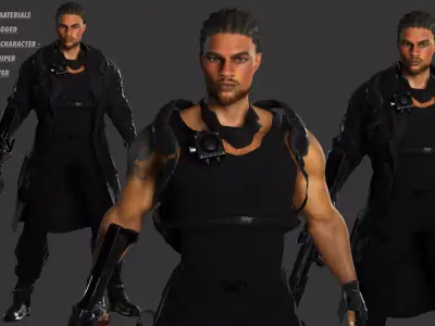 AAA 3D REALISTIC BRAIDED BLACK MAN CHARACTER-GUN SHOOTER SNIPER Low-poly 3D model