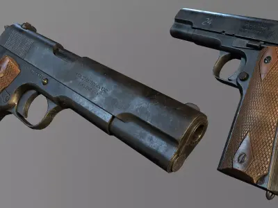 Colt 1911 Handgun Game ready Free low-poly 3D model