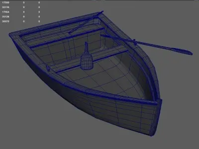 Old wooden boat with an oar and one broken oar 3D model