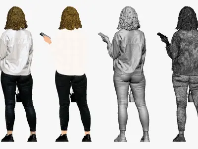 001255 woman in white top red hairs phone in hand 3D model