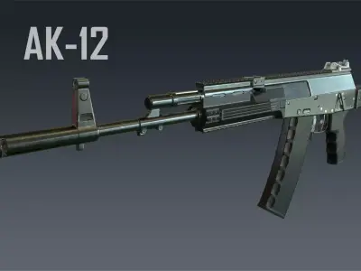AK-12 game-ready PBR rifle Low-poly 3D model