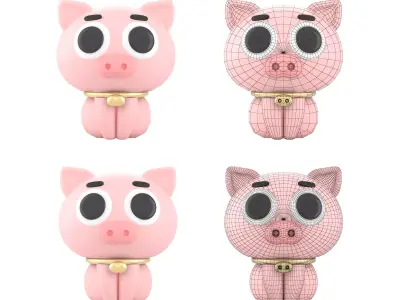 pig 3d cartoon Low-poly 3D model