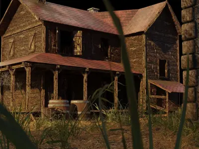  Village Hut Shed Barn Model Low-poly 3D model