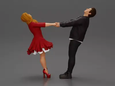 Couple leaning back holding hands enjoying a playful dance 3D print model