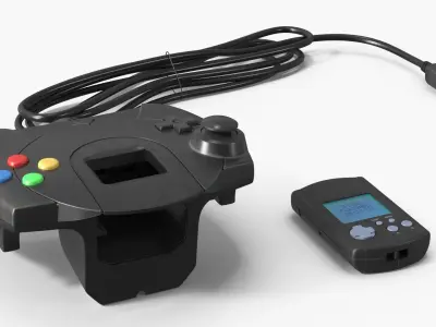 Retro Style Game Console with Game Controller Black 3D model