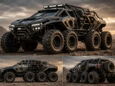 8x8 Monster Truck STL File 3D Print Futuristic Military Vehicle 3D print model