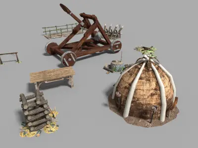 9 low poly medieval props pack Low-poly 3D model