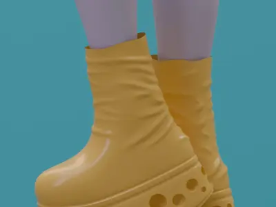 High Poly 3D Platform Boots with Cheese Design 3D model