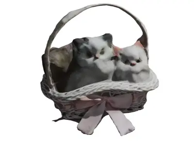 Two Toy Stuffed Cats in a Basket Low-poly 3D model