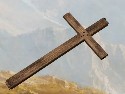 Simple wooden cross on top of boulders Free 3D model