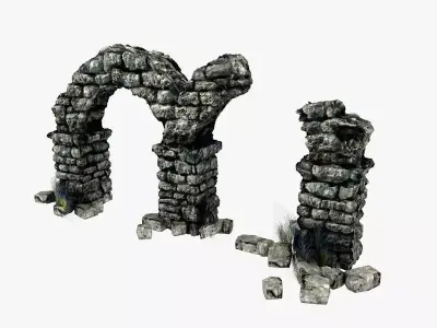Ancient columns with arch ruins Low-poly 3D model