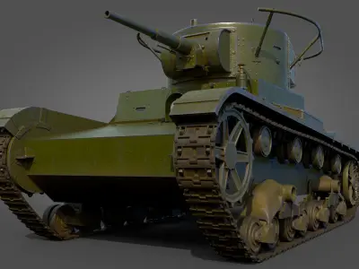 Low Poly Soviet Light Tank T-26RT Low-poly 3D model