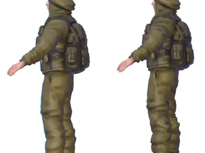 High Poly Subdivision Man Old USSR Soldier Low-poly 3D model