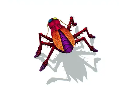 Animated Funny Cartoon Crazy Insect Roach Low-poly 3D model