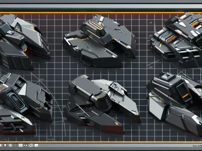 SPACESHIP Sci-Fi Hard Surface KITBASH 350 DETAILS 3D model