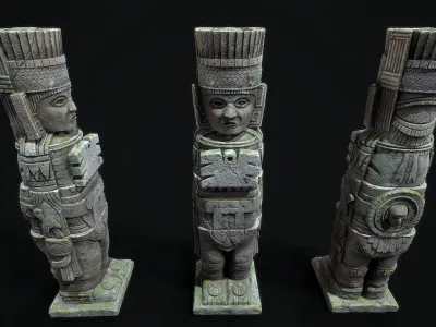 Statue Aztec Atlante Tula Low-poly 3D model