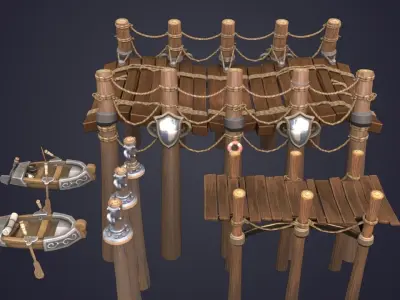 wooden pier Low-poly 3D model