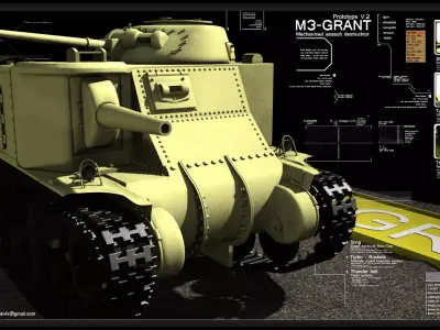 M3-Grant tank Low-poly 3D model
