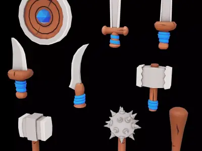 weapons pack stylized cartoon Low-poly 3D model