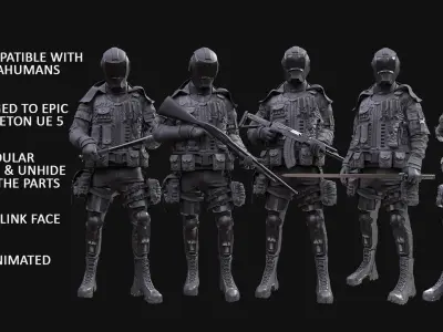 Man - Military Outfit 5 - Modular - Rigged - Animated Low-poly 3D model