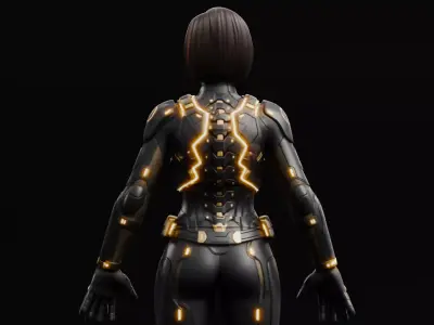Sci Fi Female Cyberpunk Suit - Game ready Low-poly 3D model