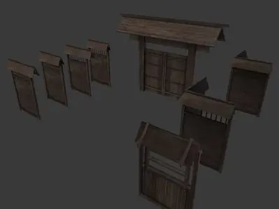 Modular Japanese Fence Low-poly 3D model