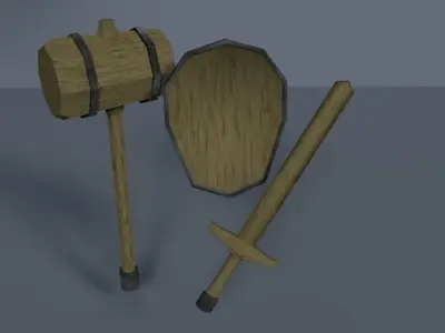 Collection of Fantasy Melee Weapon and Armor Shield Game Ready   Low-poly 3D model