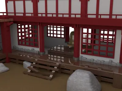 Japanese Temple Hanamura Low-poly 3D model
