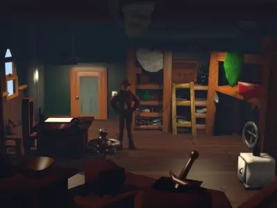 Adventurer office with rigged adventurer Low-poly 3D model