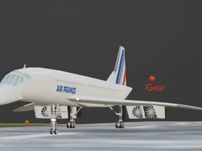 Concorde jet airplane taking off from runway at sunset 3D model