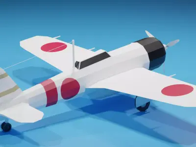 Cartoon Mitsubishi A6M Zero WW2 Aircraft Low-poly 3D model