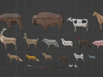 22 low poly animals wild and domestic Low-poly 3D model