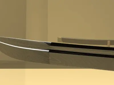 Katana samurai sword on table 3D model