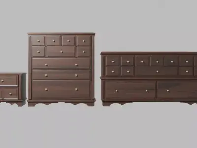 Vintage Bedroom Storage Set Low-poly 3D model