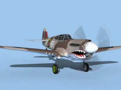 Curtiss P-40F Tomahawk V04 RAF 3D model