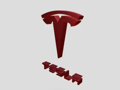 Tesla 3D Logo Design Realistic Red texture Low-poly 3D model