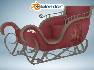 Santa Claus Christmas Xmas Sleigh Low-poly 3D model