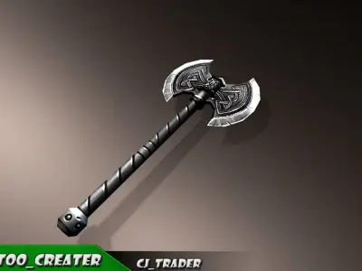 Modern Fantasy Battle Axe Low-Poly 3D Model Low-poly 3D model