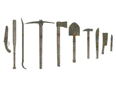 Rusty weapons and tools set Free low-poly 3D model