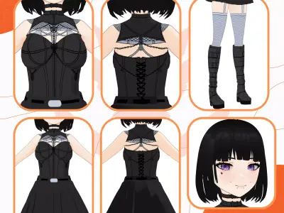 VRM 3D MODEL GOTH GIRL OUTFIT SEXY CUTE DARK PUNK SCI FI 3D model