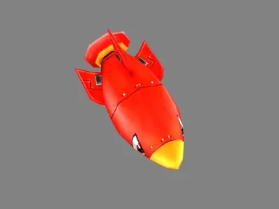 Cartoon red rocket character Low-poly 3D model