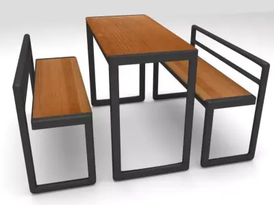 Fast food bench and chairs Low-poly 3D model