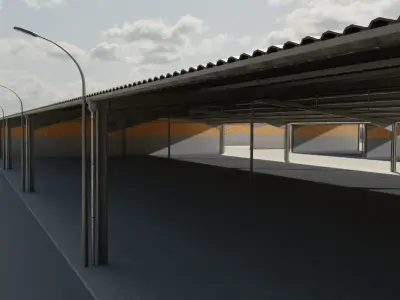 Open Metal Shed With Corrugated Roof 3D model