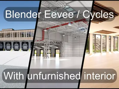 Modern unfurnished warehouse with office for Blender Low-poly 3D model