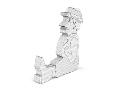 Wooden toy seated man 3D model