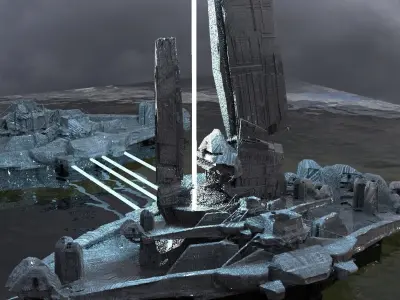 Halo Forerunner Inspired Gateway with bridge hologram 3 3D 3D model