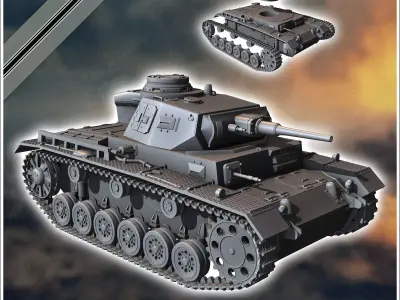 Panzer III Ausf G - miniatures tabletop scenery 3D print model