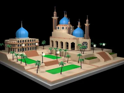  Arabic Masjid Palace Low-poly 3D model