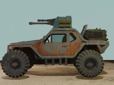 Stylized Wasteland Battle Car Low-poly 3D model